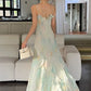 Vintage Mint Green Ombre Chiffon Maxi Prom Dress Ruffled Sweetheart Evening Gown DP8279