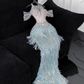 Shiny Light Blue Beaded Sequined Design Mermaid Prom Dress Evening Dress DP6224