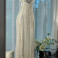 Gorgeous Shiny Beige Beaded Sequin Spaghetti Strap Design Chiffon Prom Dress Evening Dress DP6238