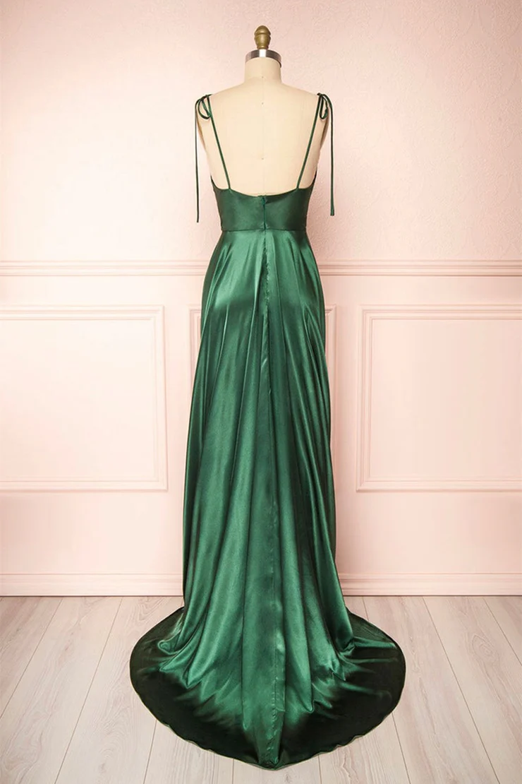 Green Straps A-Line Cowl Neck Satin Maxi Dress Bridesmaid Dress,DS4988