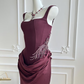 Elegant Burgundy Square Neck Corset Mermaid Beaded Evening Gown DP8399