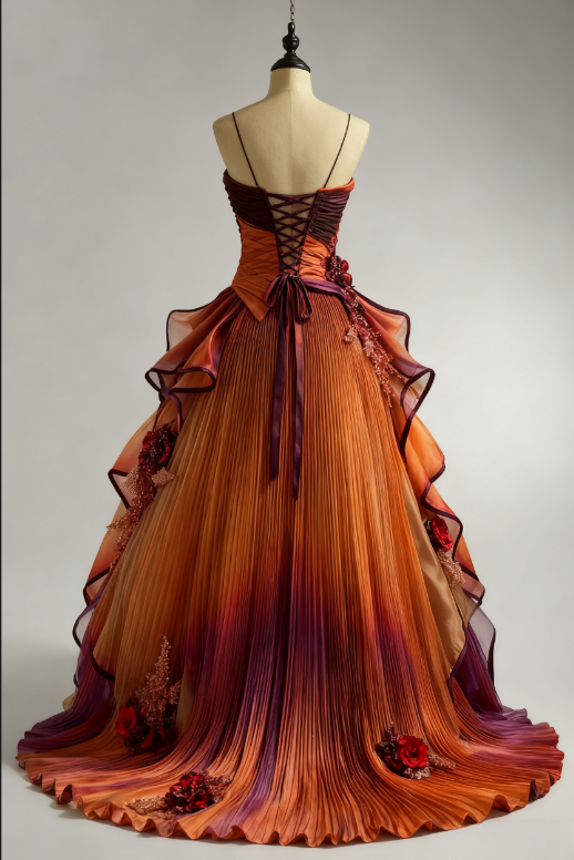 Robe de bal vintage à volants ombrés et fleurs 3D, bretelles spaghetti, décolleté cœur, pour Quinceañera ou Sweet 15 DP7173