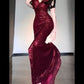 Elegant Fuchsia Sequin Sheath V-Neck High Slit Spaghetti Strap Evening Gown DP7244
