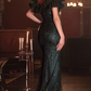 Vintage Beaded Mermaid Prom Dress Off-the-shoulder Evening Dress Long Formal Dress, DP6604