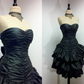Black Vintage Short Party Dress Strapless Ruffles Homecoming Dress , DP2584