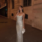Enchanting Silvery Glittering Sequin Mermaid Long Prom Dress Evening Dress DP6411