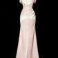 Elegant Pink Satin Mermaid Off-the-Shoulder Beaded Evening Gown DP8772