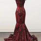 Robe de bal vintage bordeaux à épaules dénudées, style sirène, robe de soirée longue sans bretelles et perles DP6712