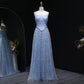 Vintage Square Neck Tulle Evening Gown Sparkling Beaded Embroidery Prom Dress DP8280