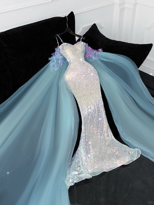Vintage Shiny Sequined Sweetheart Spaghetti Strap Design Mermaid Prom Dress Evening Dress DP6219