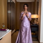 Robe de bal vintage en satin lilas, fourreau, cape perlée, robe de soirée longue, robe formelle DP6713