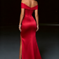 Elegant Red Off-the-Shoulder Sweetheart Satin Sheath Ruched High Slit Prom Dress DP8635