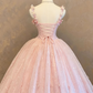 Elegant Pink Floral Applique Tulle Sweet 15 Quinceanera Ball Gown DP8056