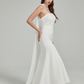 Elegant Cream Ivory Strapless Satin Mermaid Flowing Neck Bow Sash Wedding Dress DP8397