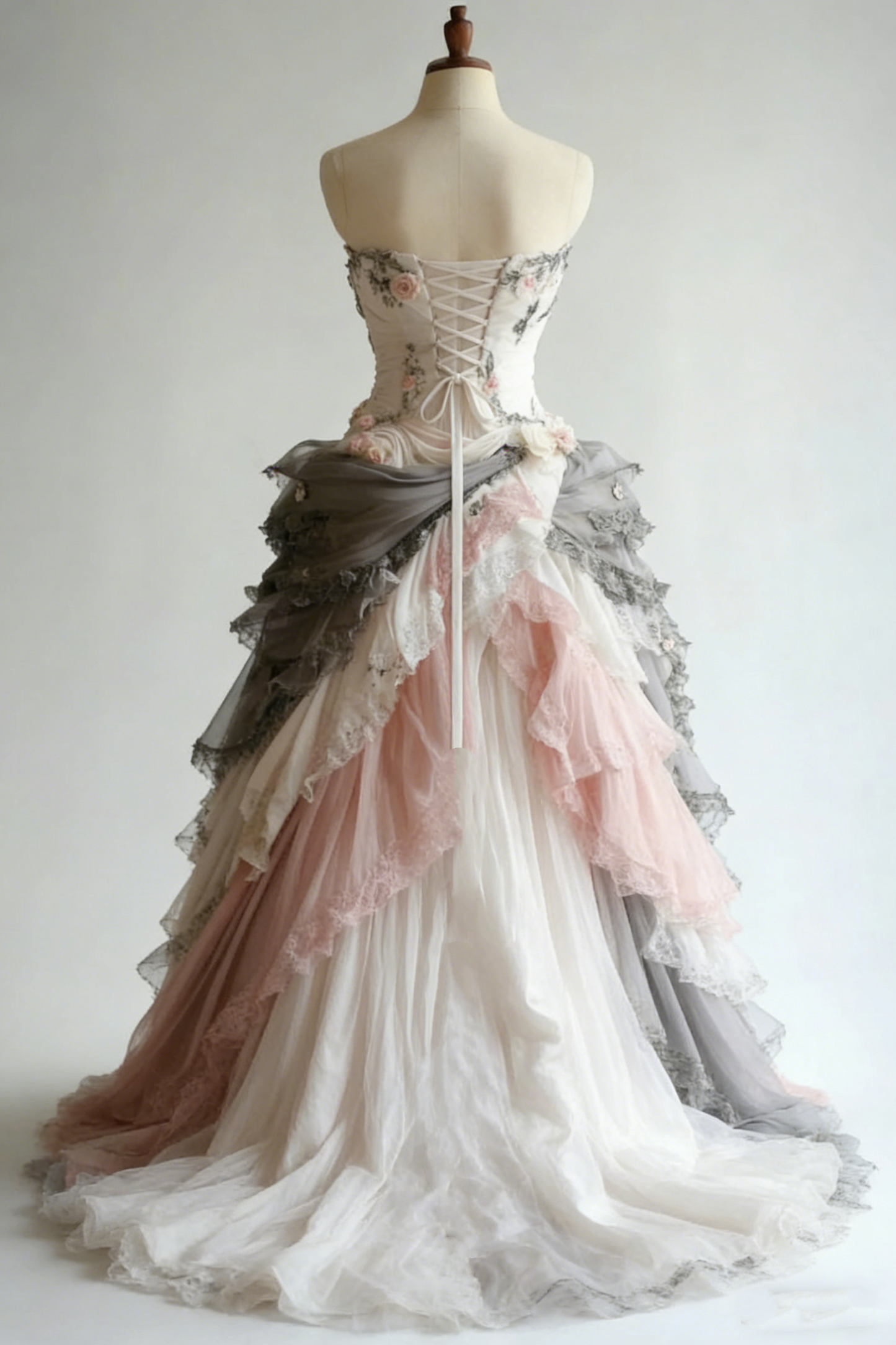 Gorgeous Floral Embroidered Tiered Strapless Sweetheart Tulle Ball Gown DP4170