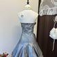 Chic Silver Strapless A-Line Floral Appliques Ruffled Homecoming Dress Party Dress Cocktail Dress DP7104