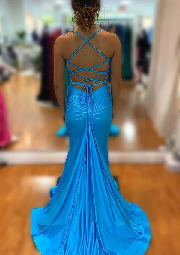 Elegant Blue V Neck Prom Dress With Split,Blue Formal Dress,DP0101