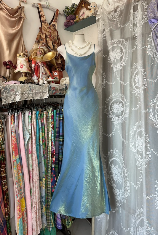 Elegant Blue Spaghetti Strap Mermaid Long Prom Dress Evening Dress DP6383