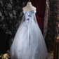 Romantic Light Blue Tulle Off-Shoulder Lace Butterfly Sweet 16 Quinceanera Ball Gown DP7405