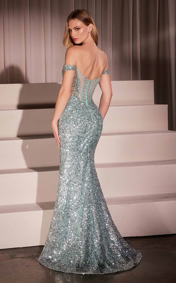 Elegant Sequin Off-the-Shoulder Mermaid Evening Gown Prom Dress DP8162
