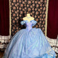 Vintage Cinderella-Inspired Off-Shoulder Iridescent Blue 3D Butterfly Quinceanera Sweet 15 Ball Gown DP7175