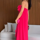 Hot Pink Strapless A-Line Cute Bowknot Long Party Dress Wedding Guest Dress, DP3443