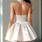 Vintage Cream Jacquard Halter-Neck A-Line Homecoming Dress DP8685