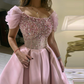 Pink Off Shoulder Beading Midi Length Evening Party Dress with Cape,DP1139