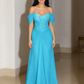 Elegant Turquoise Off-the-Shoulder Sparkly Sequin Chiffon Sweetheart Evening Gown DP8636
