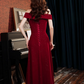 Elegant Burgundy Off-the-Shoulder Sparkly Long Evening Dress A-Line Floor Length Prom Dress DP8827