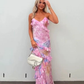 Spaghetti Straps Floral Lace Ruffle Prom Dress Birthday Outfits DP3942