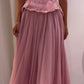Vintage Pink Beaded Two-piece Prom Dress A-Line Evening Gown Strapless Party Dress Long Formal Dress DP6884