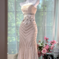 Gorgeous Pink Embroidery Spaghetti Strap Mermaid Chiffon Prom Dress Evening Dress DP6309