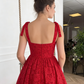 Glamorous Red Lace Tie Shoulder Sweetheart A-Line Midi Prom Dress Formal Evening Gown DP8209