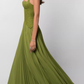 Elegant Olive Green Halter-Neck Lace Corset Pleated Chiffon Maxi Formal Evening Gown DP8233