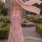 Dreamy Floral Embroidered Strapless Sweetheart Mermaid Evening Gown with Flowing Scarf DP8160