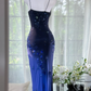 Vintage Navy Blue Glittering Beaded V-neck Mermaid Prom Dress Evening Dress DP6358