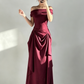 Elegant Burgundy Strapless A-Line Long Prom Dresses DP5545