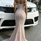 Elegant Pink Off-the-Shoulder Pearl Beaded Mermaid 3D Floral Applique Evening Gown DP8559