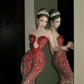 Vintage Farbverlauf Rot Liebsten Trägerlosen Meerjungfrau Design Sexy Ballkleid Abendkleid DP6253
