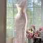 Elegant Light Pink Floral Applique Romantic Chiffon Evening Dress Prom Dresses DP6144