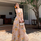 Robe trapèze sans manches à col en V et motif floral, élégante, idéale pour les vacances à la plage, DP6257