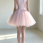 Elegant Pink Satin Tulle Sleeveless Boat Neck A-Line Homecoming Dress DP8748