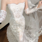 Glamorous Lace Mermaid Strapless Wedding Dress with Detachable Lace Sleeves and Floral Lace Veil DP7122