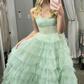 Cute Sequin Tiered Tulle Strapless Corset Prom Dress Evening Dress Ball Gown DP1392