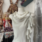 Vintage Silbernes A-Linien-Abendkleid mit unregelmäßigem Saum und Spaghettiträgern DP6205