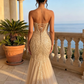 Elegant Champagne Sequin Beaded Sweetheart Mermaid Evening Dress DP8533