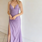 Elegant V-Neck Satin Mermaid Prom Dress with Slit Formal Evening Gown for Wedding Guest DP1290