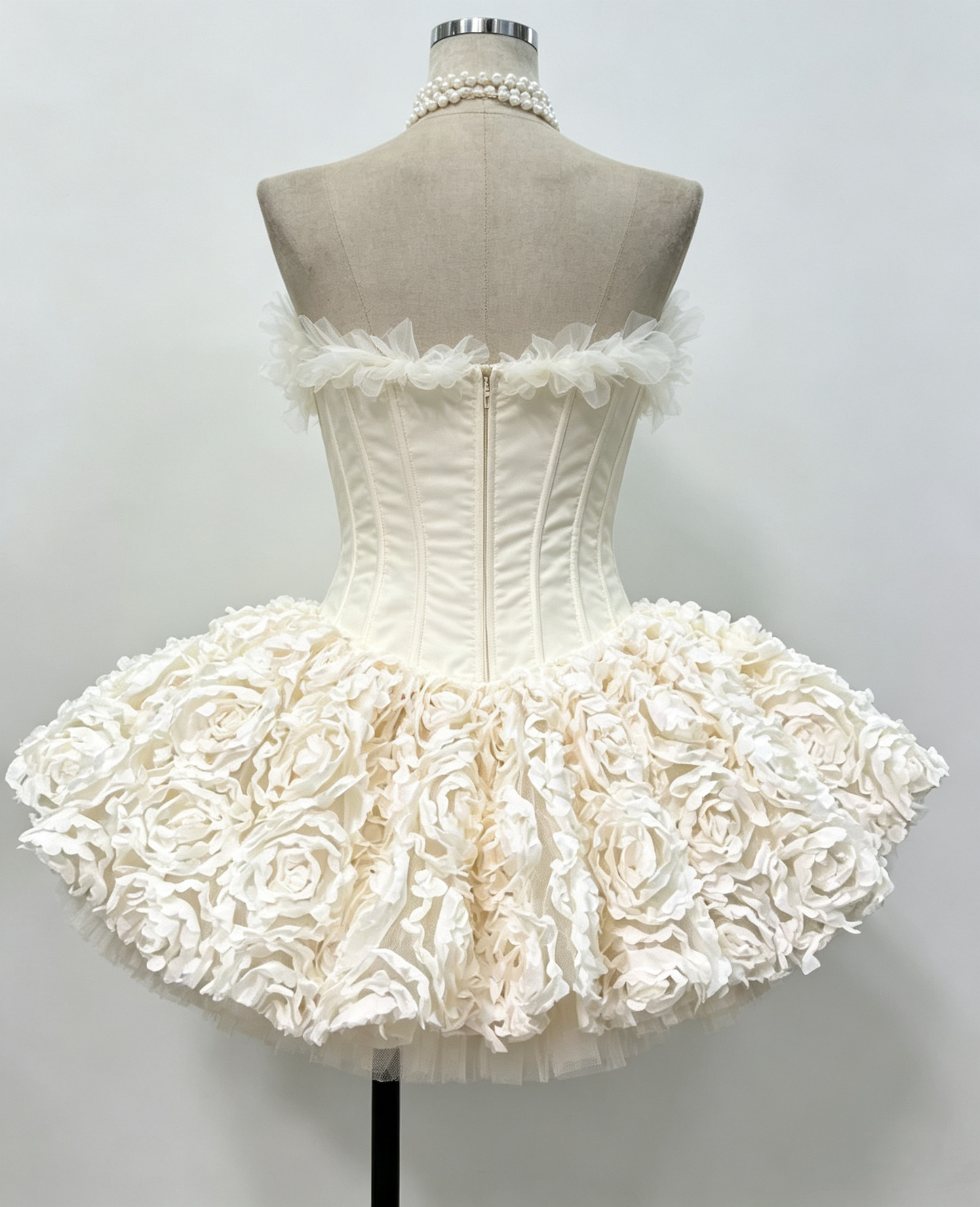 Elegant Cream 3D Rose Floral Strapless A-Line Homecoming Dress DP8747