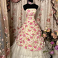 Strapless A-Line Floral Tiered Vintage Long Prom Dress Evening Gown, DP4517